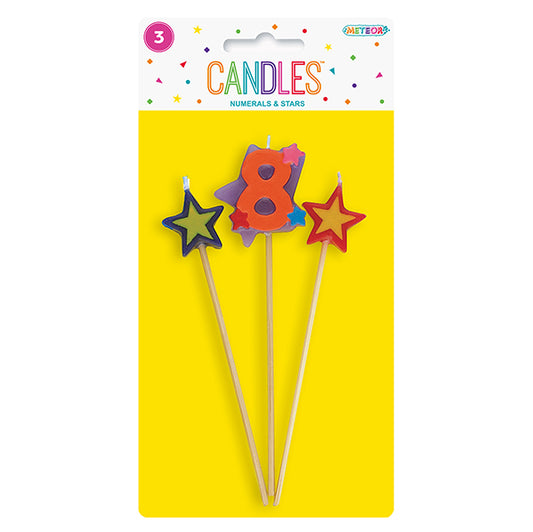 Numeral Pick Candle Set - 8 (3 piece set)