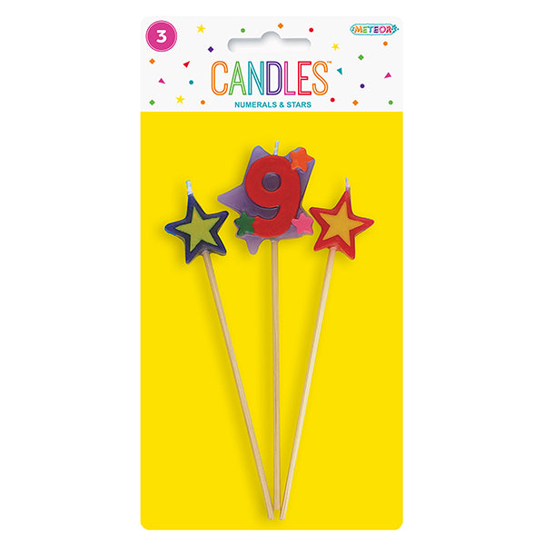 Numeral Pick Candle Set - 9 (3 piece set)