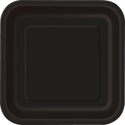 Midnight Black Square Paper Plates 23cm (Pack of 8)