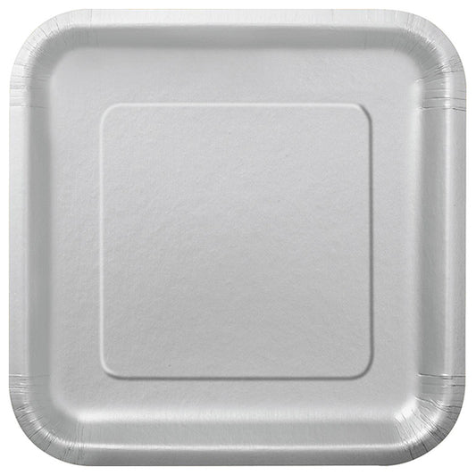 Silver Square Paper Plates 23cm (Pack of 8)