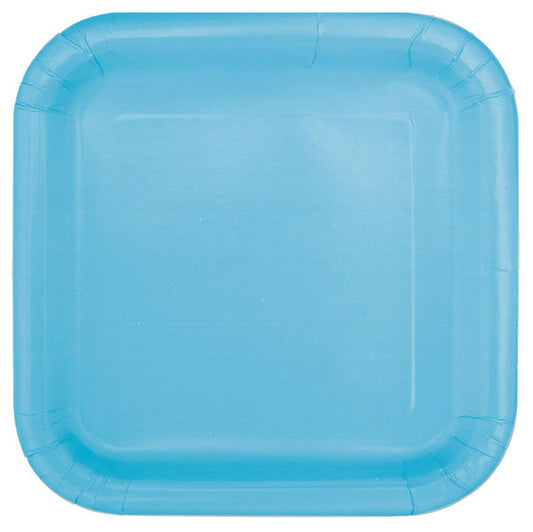 Powder Blue Square Paper Plates 23cm (Pack of 8)