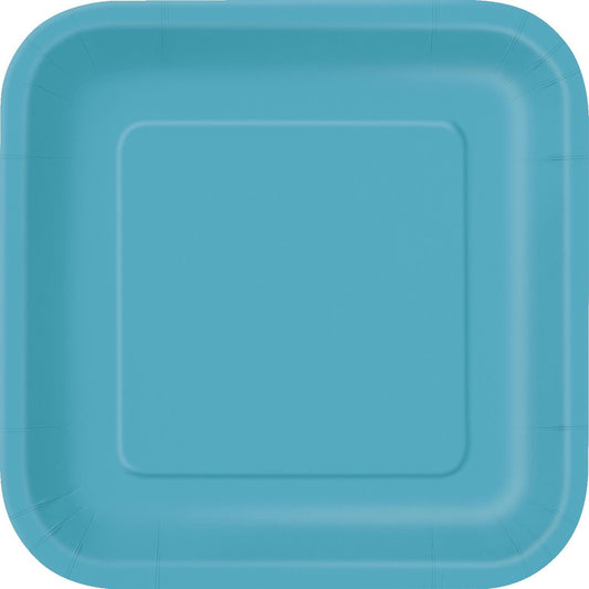 Caribbean Teal Square Paper Plates 23cm (Pack of 8)