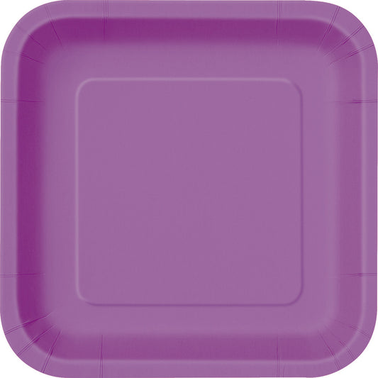 Pretty Purple Square Paper Plates 23cm (Pack of 8)