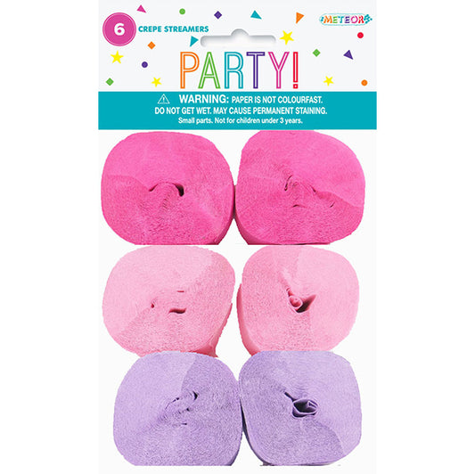 Crepe Streamers - Girl Assorted (Pack of 6)