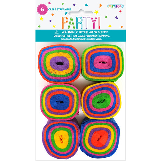 Crepe Streamers - Rainbow (Pack of 6)