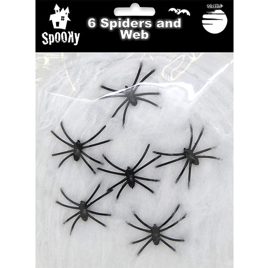 Black Spiders & 50g Web (Pack of 6)