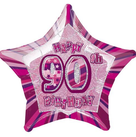 Glitz Pink Star "90" Foil Balloon 50cm