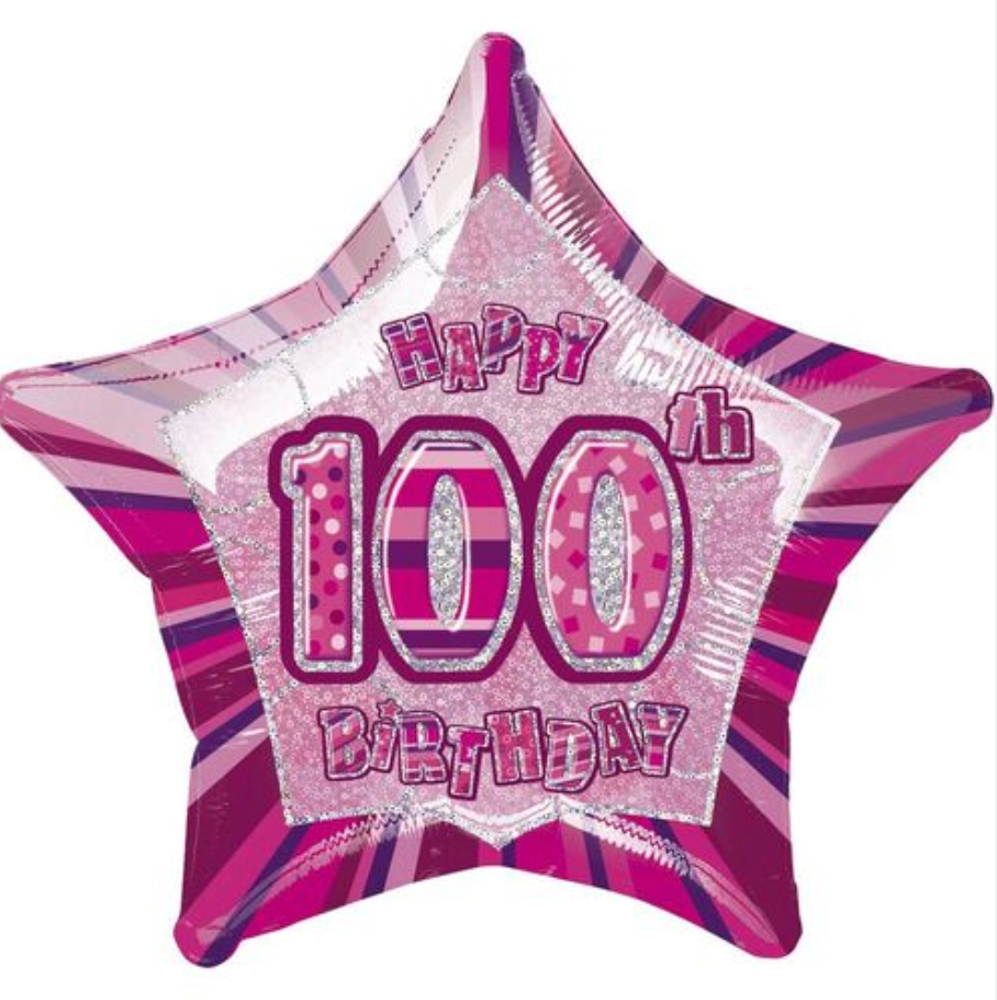 Glitz Pink Star "100" Foil Balloon 50cm