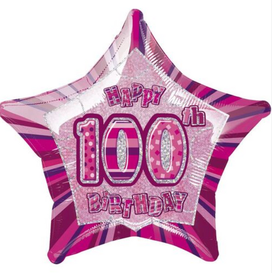 Glitz Pink Star "100" Foil Balloon 50cm