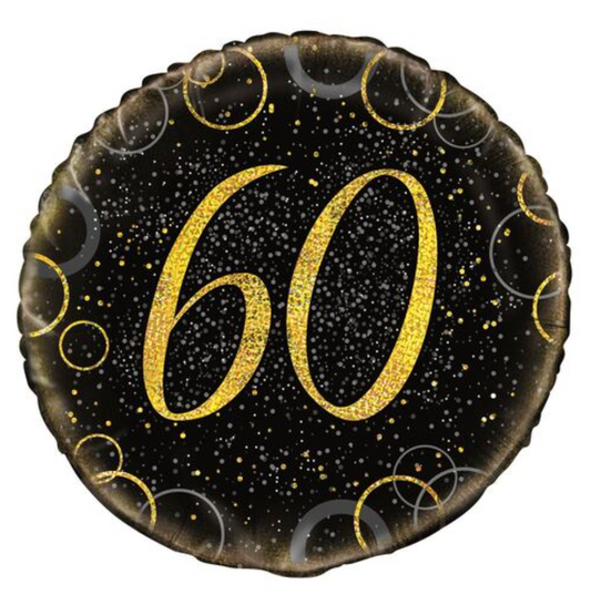 Black & Gold Glitz "60" Foil Balloon 45cm