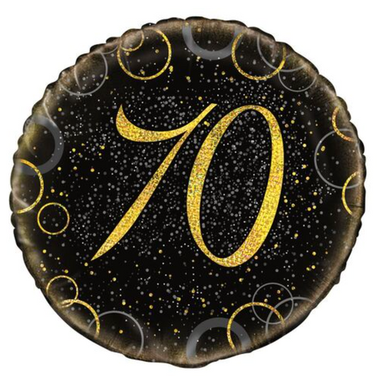 Black & Gold Glitz "70" Foil Balloon 45cm