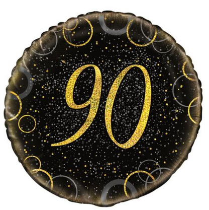 Black & Gold Glitz "90" Foil Balloon 45cm