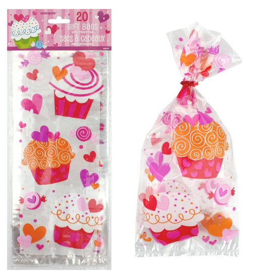 Cupcake Hearts Cello Bags (Pack of 20)