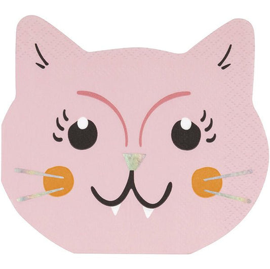 Adorable Halloween Foil Stamped Cat Shaped Beverage Napkins (Pack of 16) - The Party Marketplace