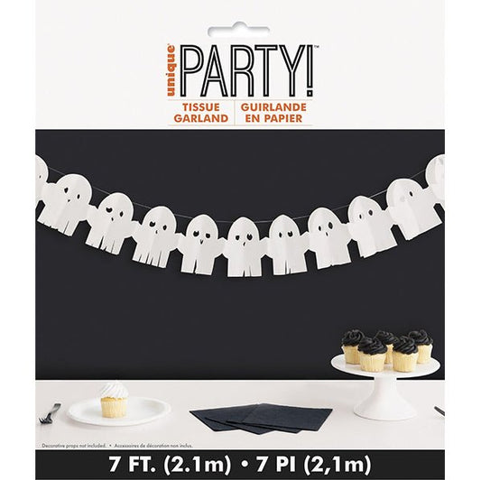 Adorable Halloween Ghost Tissue Paper Garland (2.13m) - The Party Marketplace