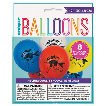 Ahoy Pirate Birthday Balloons - Assorted Colours (Pack of 8) - The Party Marketplace