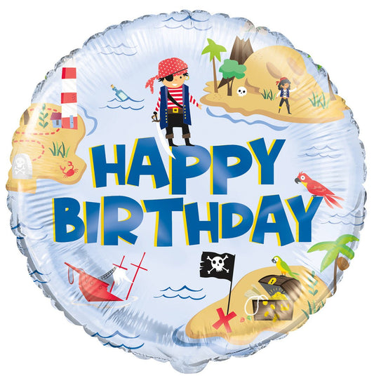 Ahoy Pirate "Happy Birthday" Foil Balloon 45cm - The Party Marketplace