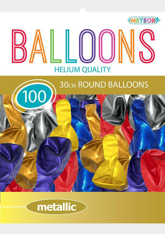 Assorted Colour Metallic Balloons 30cm (Pack of 100) - The Party Marketplace