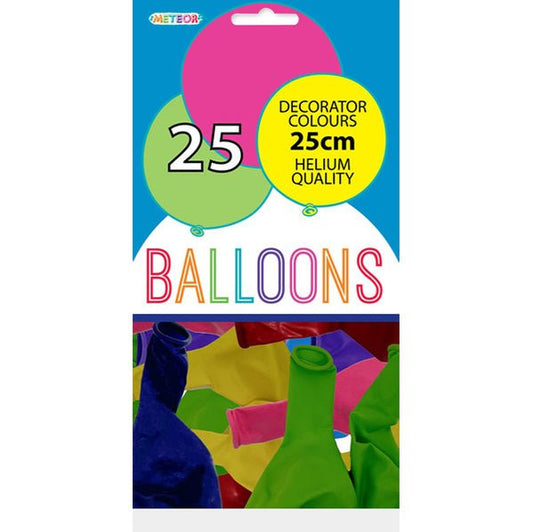 Assorted Colours Decorator Balloons 25cm (Pack of 25) - The Party Marketplace