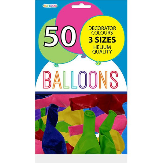 Assorted Colours Decorator Balloons - Assorted Sizes (Pack of 50) - The Party Marketplace