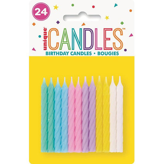 Assorted Pastel Spiral Candles (Pack of 24) - The Party Marketplace