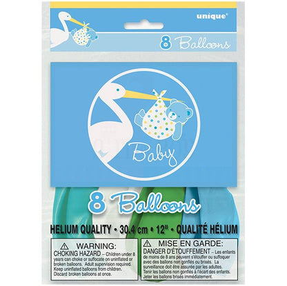 Baby Boy Stork Balloons 30cm (Pack of 8) - The Party Marketplace