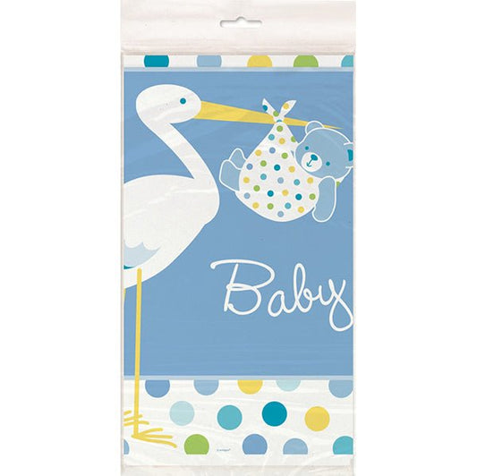 Baby Boy Stork Printed Tablecover 137cm x 213cm - The Party Marketplace