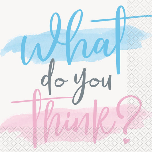 Baby Gender Reveal "What Do You Think?" Luncheon Napkins (Pack of 16) - The Party Marketplace