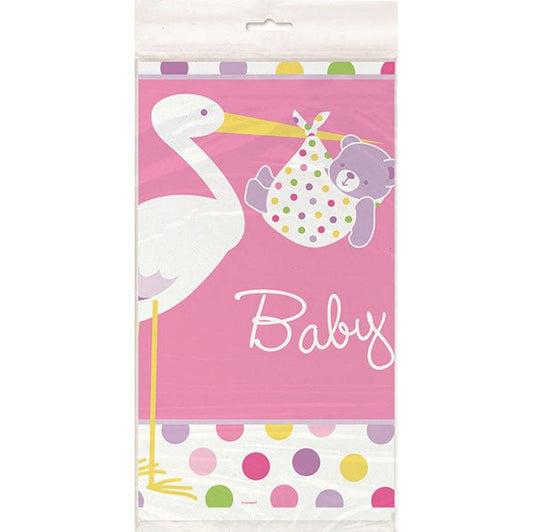 Baby Girl Stork Printed Tablecover 137cm x 213cm - The Party Marketplace