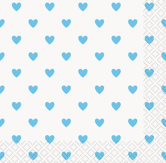 Baby Shower Blue Hearts Beverage Napkins (Pack of 16) - The Party Marketplace