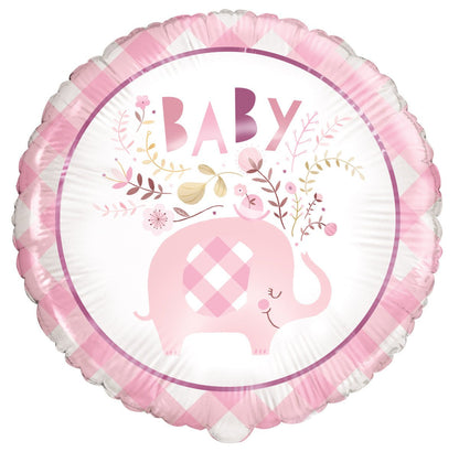 Baby Shower Floral Pink Elephant Foil Balloon 45cm - The Party Marketplace