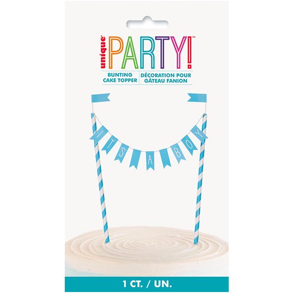 Baby Shower Hearts "It's A Boy" Blue Bunting Cake Topper (21cm) - The Party Marketplace
