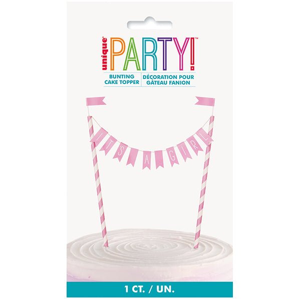 Baby Shower Hearts "It's A Girl" Pink Bunting Cake Topper (21cm) - The Party Marketplace