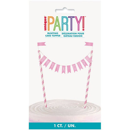 Baby Shower Hearts "It's A Girl" Pink Bunting Cake Topper (21cm) - The Party Marketplace