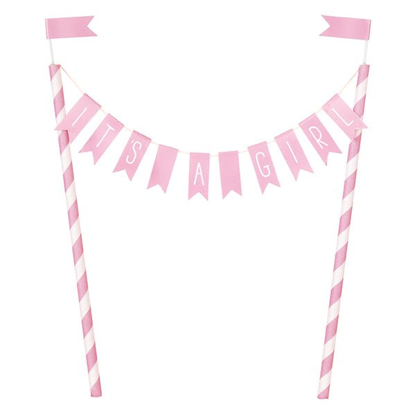 Baby Shower Hearts "It's A Girl" Pink Bunting Cake Topper (21cm) - The Party Marketplace
