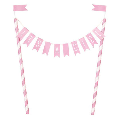 Baby Shower Hearts "It's A Girl" Pink Bunting Cake Topper (21cm) - The Party Marketplace