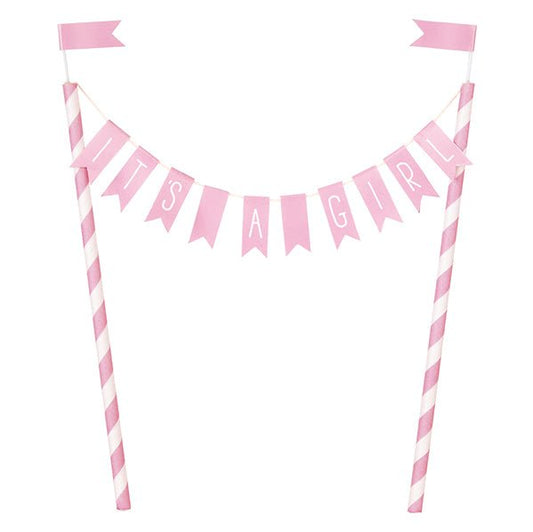 Baby Shower Hearts "It's A Girl" Pink Bunting Cake Topper (21cm) - The Party Marketplace
