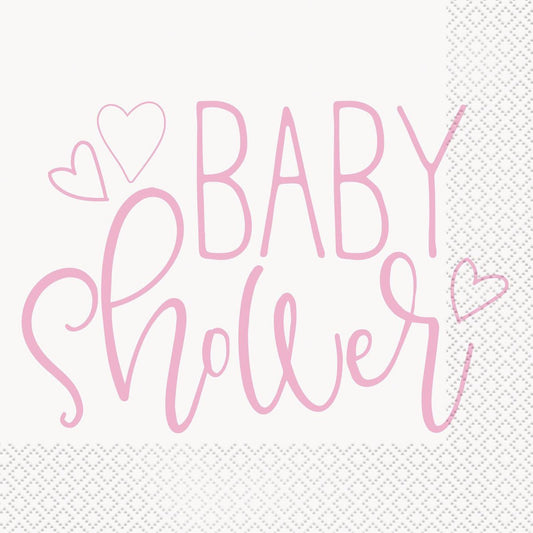 "Baby Shower" Pink Luncheon Napkins (Pack of 16) - The Party Marketplace