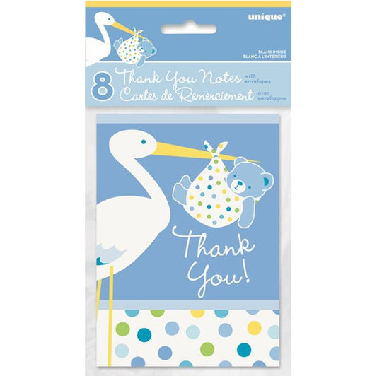 Baby Shower Stork Blue - Thank You Notes (Pack of 8) - The Party Marketplace