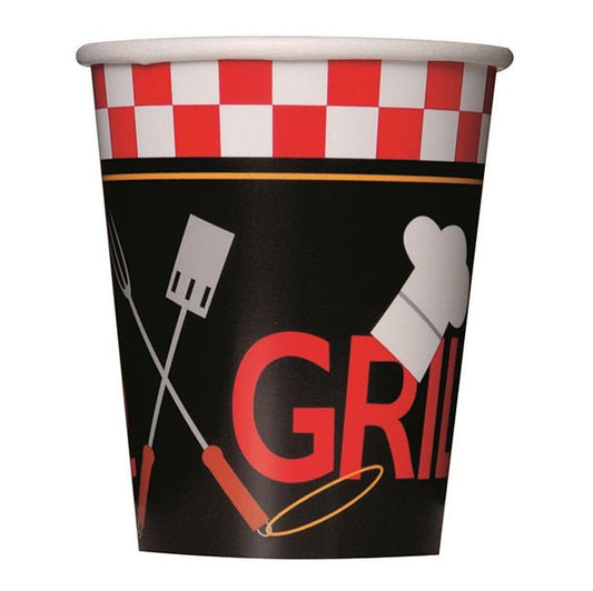 Backyard Bbq "Grill" Paper Cups 270ml (Pack of 8) - The Party Marketplace