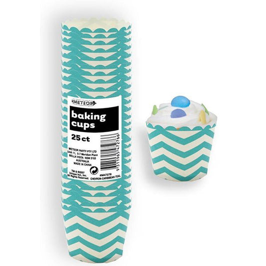 Baking Cups - Chevron Caribbean Teal (Pack of 25) - The Party Marketplace