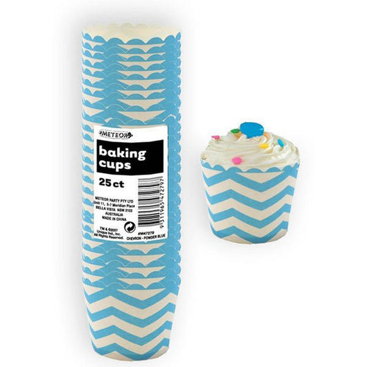 Baking Cups - Chevron Powder Blue (Pack of 25) - The Party Marketplace