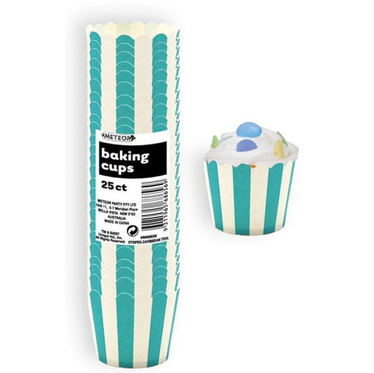 Baking Cups - Stripes Caribbean Teal (Pack of 25) - The Party Marketplace