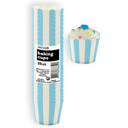 Baking Cups - Stripes Powder Blue (Pack of 25) - The Party Marketplace
