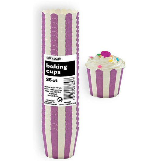 Baking Cups - Stripes Pretty Purple (Pack of 25) - The Party Marketplace