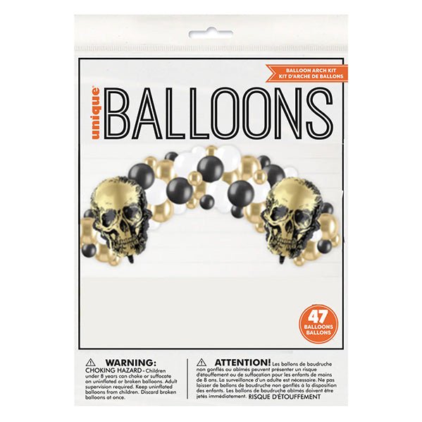 Balloon Arch Kit - Black, Gold & Skulls (47 piece set) - The Party Marketplace