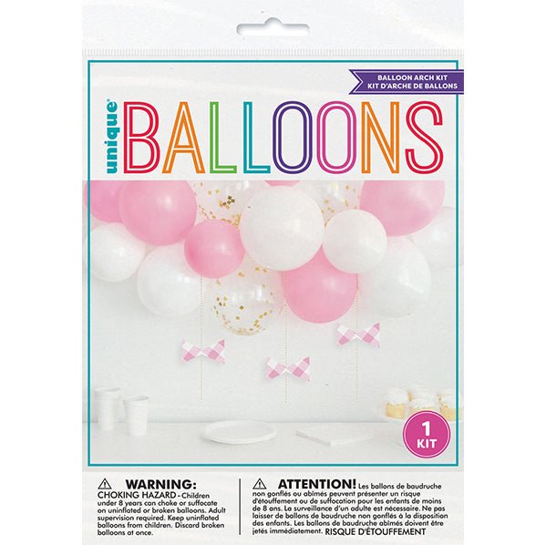 Balloon Arch Kit - Pink & White With Paper Bows (18 piece set) - The Party Marketplace
