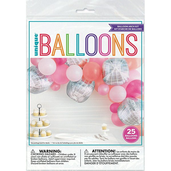 Balloon Arch Kit "Rose Gold & Disco Ball" (25 piece set) - The Party Marketplace