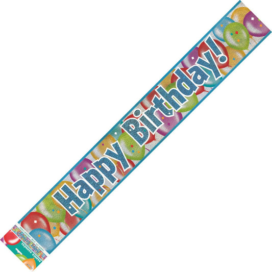 Balloon Birthday "Happy Birthday" Prismatic Foil Banner - 3.65m - The Party Marketplace