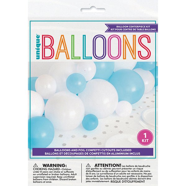 Balloon & Confetti Centrepiece Kit - Blue & White (20 piece set) - The Party Marketplace
